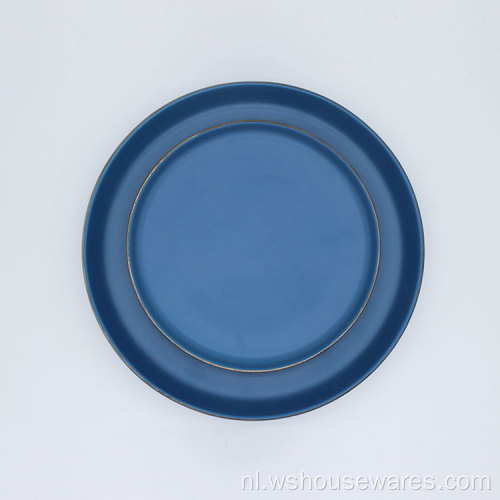 Ronde vorm blauw goud rand kleur glazuur serviesgoed